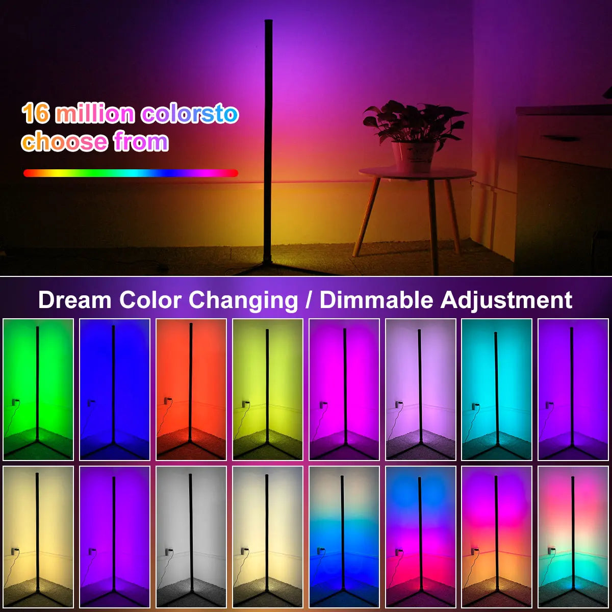 160cm Dimmable RGB Smart Tuya Corner Floor Lamp LED Modern Mood Lighting Alexa Stand Light for Bedroom Gaming Living Room Decor