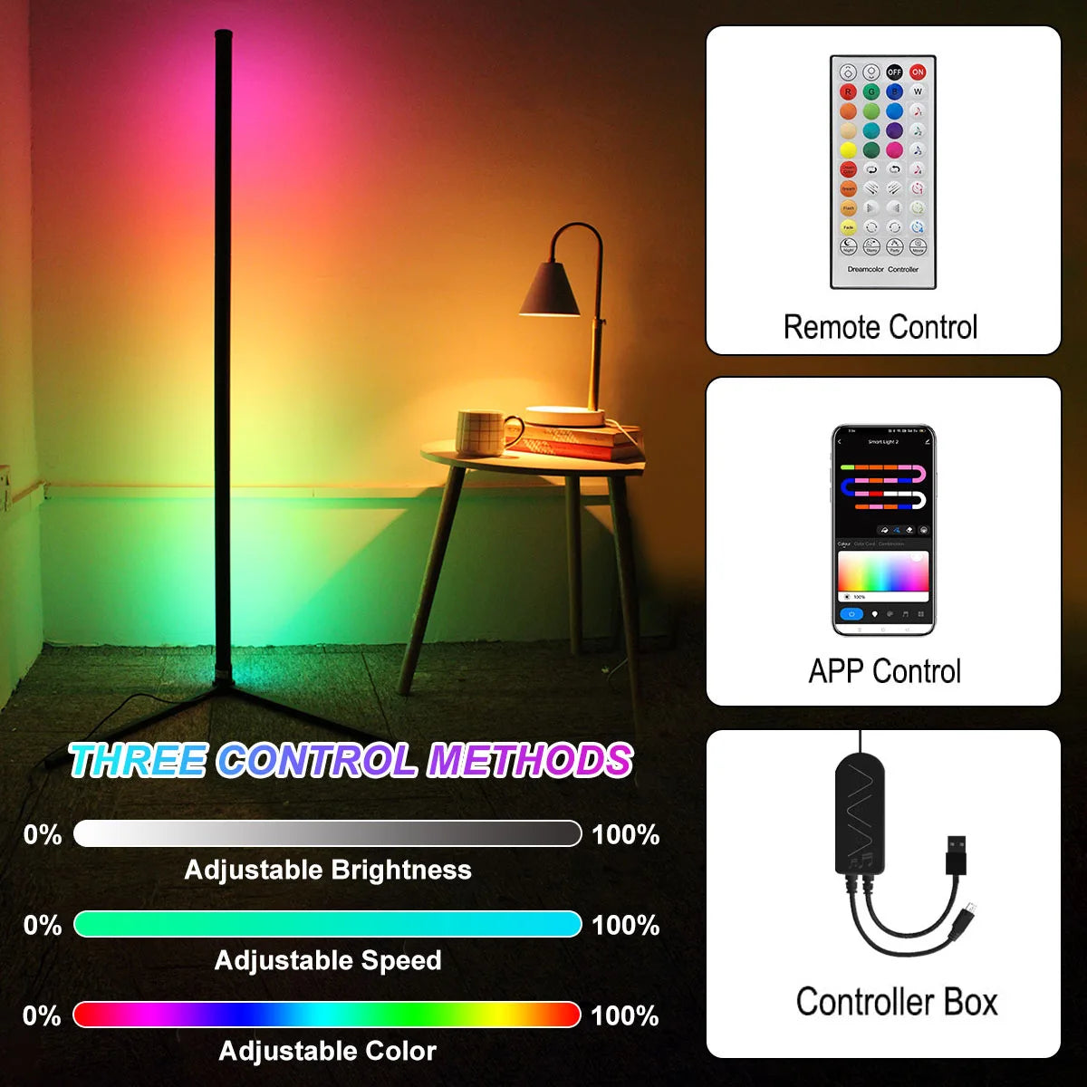 160cm Dimmable RGB Smart Tuya Corner Floor Lamp LED Modern Mood Lighting Alexa Stand Light for Bedroom Gaming Living Room Decor